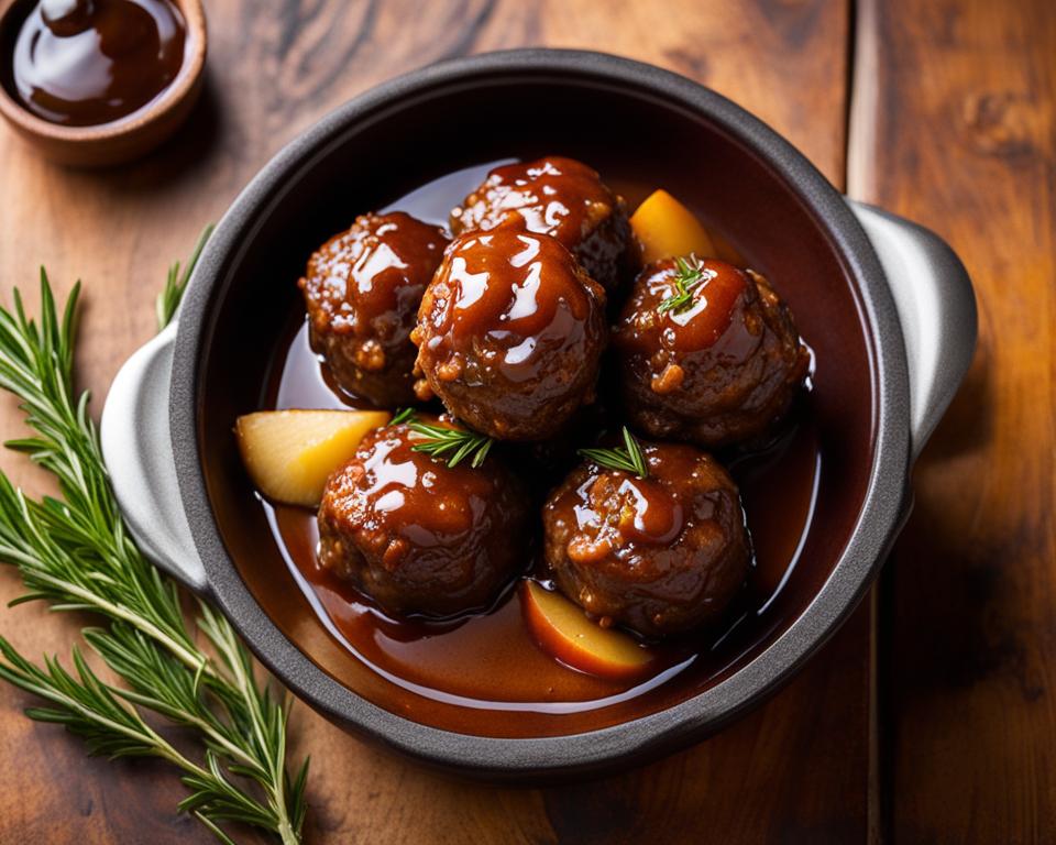 Crockpot Apple Butter Meatballs with Bourbon