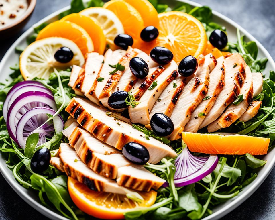 Grilled Chicken Salad with Olives and Oranges