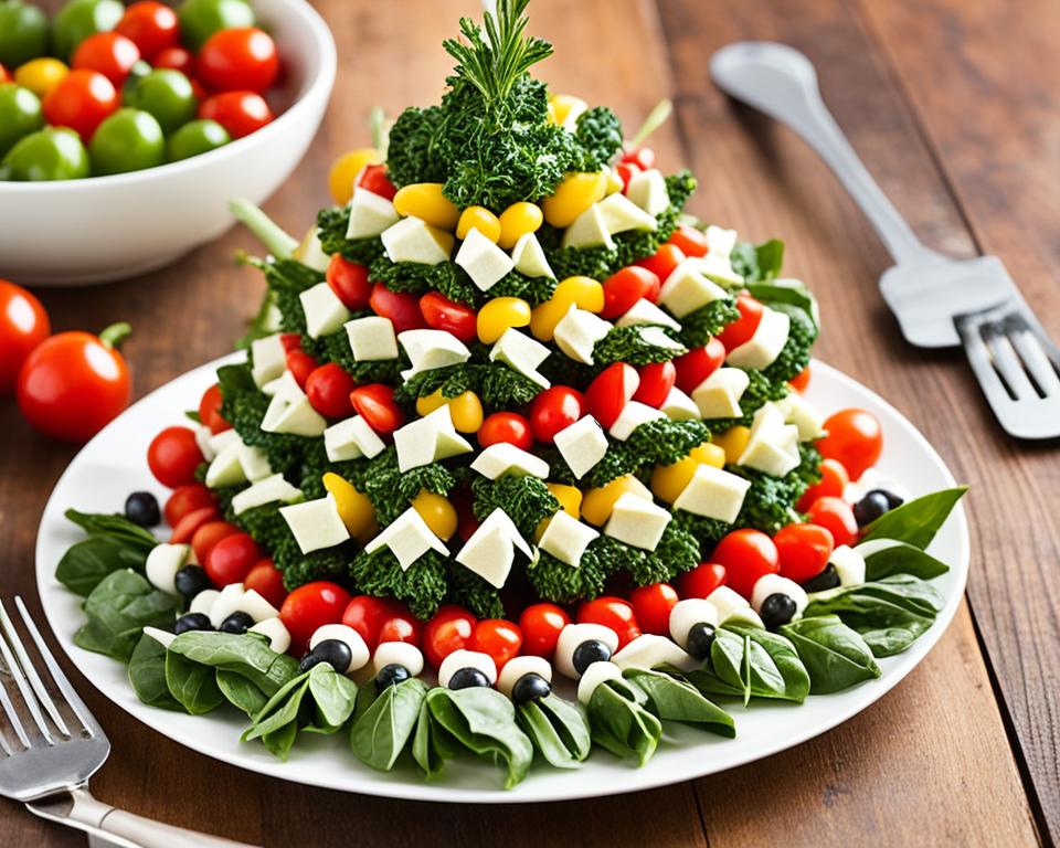 spinach-artichoke Christmas tree skewers